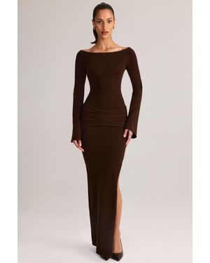 Oh Polly Rib-Knit Boat-Neck Long-Sleeve Maxi Dress - Brown