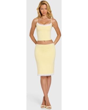 Oh Polly Modal Lace-Trim Midi Skirt - Yellow