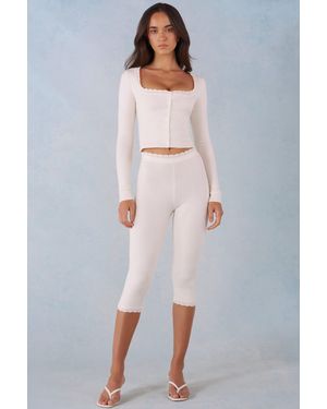 Oh Polly Knit Mid-Rise Capri Trousers - White