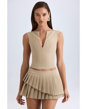 Oh Polly Layered Pleated Low-Rise Mini Skirt - Natural
