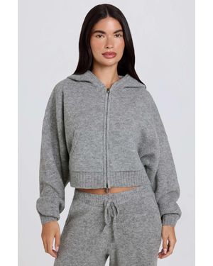 BO+TEE Soft Knit Zip-Up Cropped Hoodie - Grey