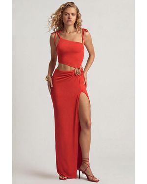 Oh Polly Textured Jersey Asymmetric Maxi Dress
