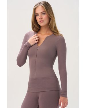 BO+TEE Buttercloud Zip-Neck Top - Brown
