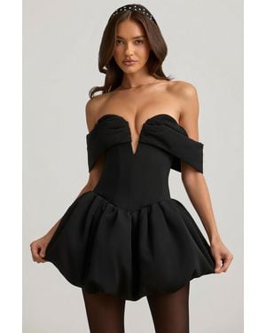 Oh Polly Off-Shoulder Layered Bubble Hem Corset Mini Dress - Black