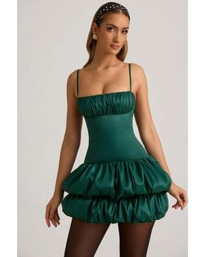 Oh Polly Satin Bubble Hem Corset Mini Dress - Green