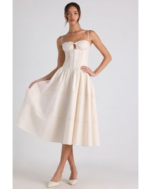 Oh Polly Lace-Trim Pintucked Poplin Midaxi Dress - White