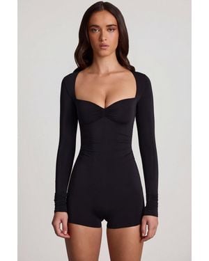 Oh Polly Soft Jersey Sweetheart Long-Sleeve Mini Playsuit - Black