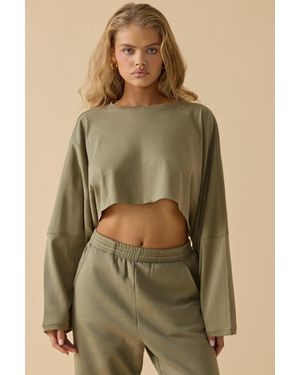 BO+TEE Oversized Long Sleeve Crop Top - Green