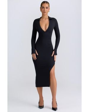 Oh Polly Modal Plunge V-Neck Midaxi Dress - Black