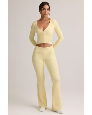 Oh Polly Modal Ribbed Foldover Flared Trousers - Yellow