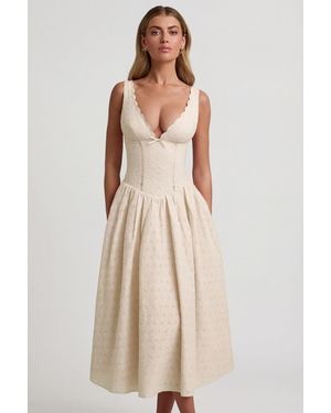 Oh Polly Broderie Anglaise Bow-Detail A-Line Midaxi Dress - White