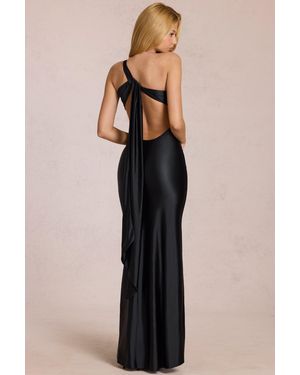 Oh Polly Asymmetric Tie-Back Gown - Black