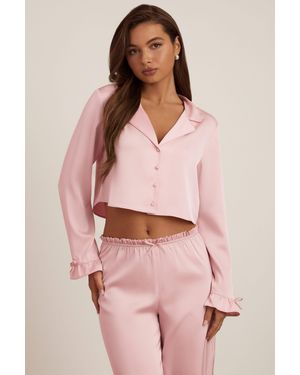 Oh Polly Ruffle-Trim Cropped Pyjama Top - Pink