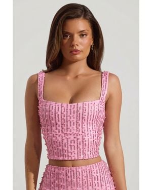 Oh Polly Embellished Square-Neck Crop Top - Pink