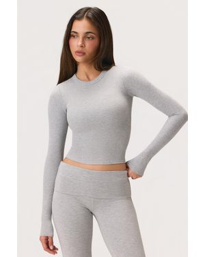 BO+TEE Buttercloud Long-Sleeve Crop Top - Grey