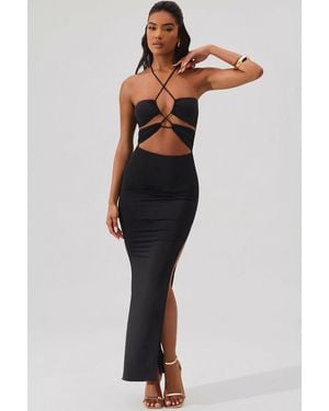 Oh Polly Cut Out Halter Neck Floor Length Maxi Dress - Black