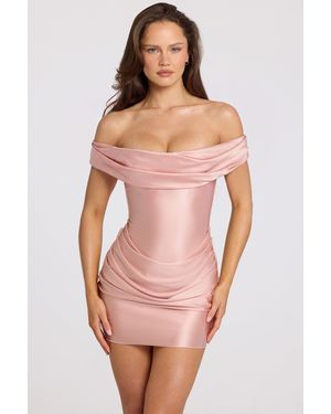 Oh Polly Satin Off-Shoulder Draped Mini Dress - Pink