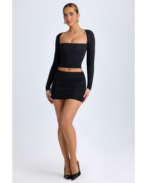 Oh Polly Modal Halterneck Ruched Top - Black
