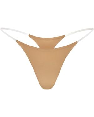 Oh Polly Seamless Knit Clear Strap Thong - Brown