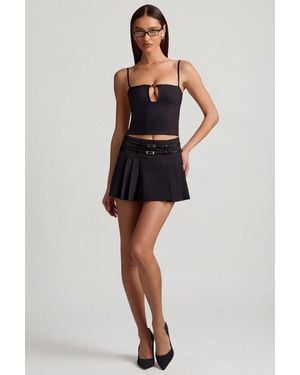 Oh Polly Belted Low-Rise Pleated Mini Skirt - Black