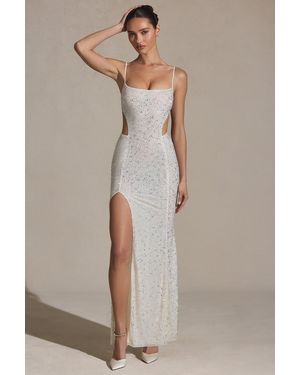 Oh Polly Embellished Cut-Out Fishtail Maxi Dress - White