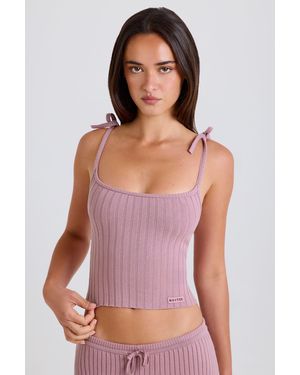 BO+TEE Ribbed Knit Tie Tank Top - Pink