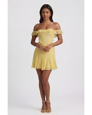Oh Polly Off-Shoulder Lace A-Line Mini Dress - Yellow