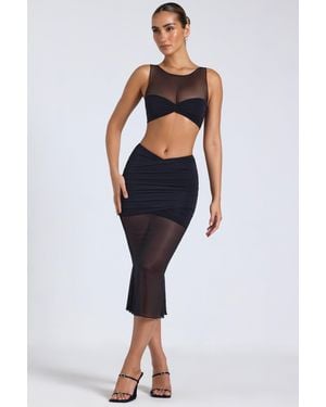 Oh Polly Sheer Panelled Draped Midaxi Skirt - Black