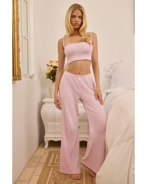 Oh Polly Pointelle Mid-Rise Straight-Leg Trousers - Pink