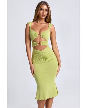 Oh Polly Modal Ruched Hardware Detail Cut-Out Midaxi Dress - Green