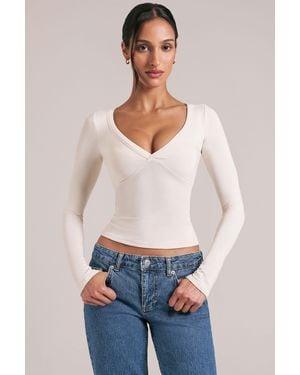 Oh Polly V-Neck Long-Sleeve Top - White