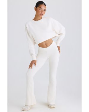 BO+TEE Textured Cotton Jersey Flared Trousers - White