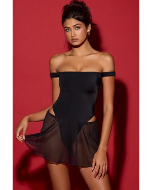 Oh Polly Off-Shoulder Layered Mini Dress - Black