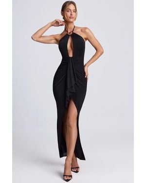 Oh Polly Hardware Detail Cut-Out Halterneck Maxi Dress - Black