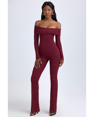 Oh Polly Modal Off-Shoulder Ruched Jumpsuit - Red