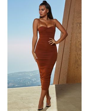 Dead Drop A Bombshell Ruched Midaxi Dress - Brown