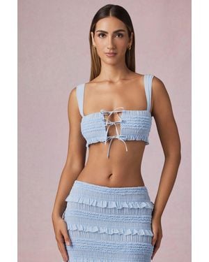 Oh Polly Ruffle Tie-Front Crop Top - Blue