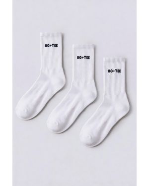 BO+TEE Ribbed Half-Crew 3-Pack Socks - White