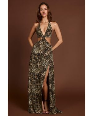Oh Polly Plunge Cut-Out Maxi Gown - Multicolour