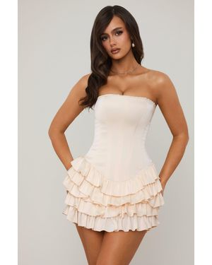 Oh Polly Bandeau Ruffled Tiered Corset Mini Dress - White