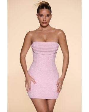 Oh Polly Embellished Strapless Cowl Neck Mini Dress - Pink
