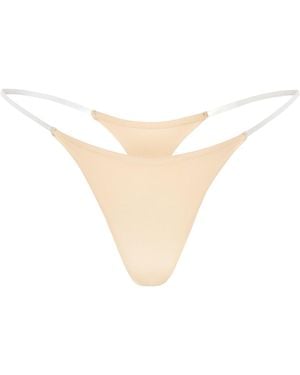 Oh Polly Seamless Knit Clear Strap Thong - Natural