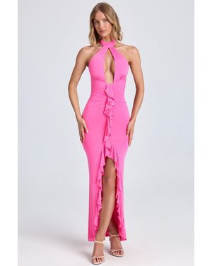 Oh Polly Ruffle-Trim Halterneck Gown - Pink