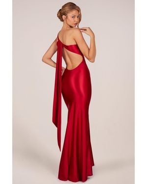 Oh Polly Asymmetric Tie-Back Gown - Red