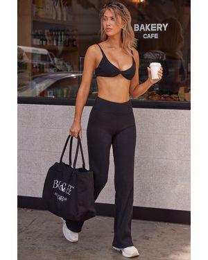 BO+TEE Soft Rib High Waist Fold Over Trousers - Black