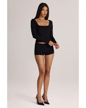 Oh Polly Knit Mid-Rise Mini Shorts - Black