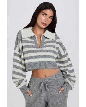 BO+TEE Soft Knit Layered Collar Cropped Jumper - Grey