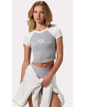 BO+TEE Graphic-Print Cropped T-Shirt - Grey