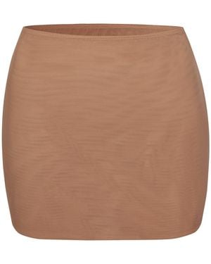 Oh Polly Soft Mesh Low-Rise Micro Mini Slip Skirt - Brown