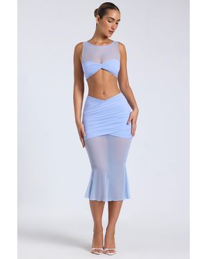 Oh Polly Sheer Panelled Draped Midaxi Skirt - Blue